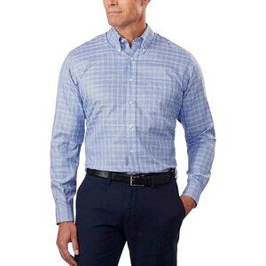 NEW Kirkland Signature Men's XL Blue Plaid Long Sleeve Dress Shirt